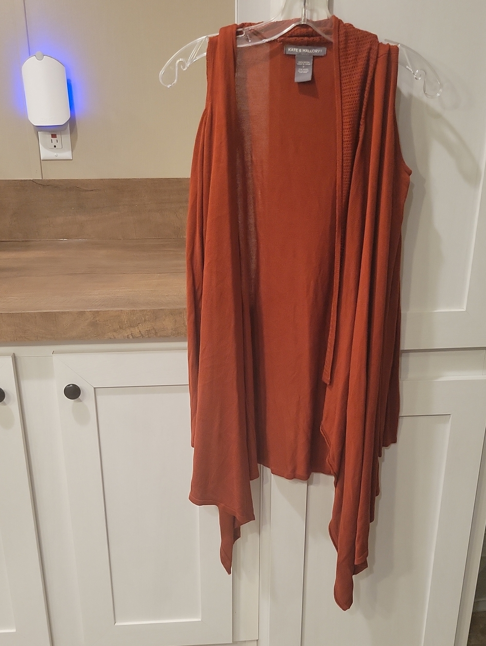 Kate & Mallory Rust Orange Sleeveless Draped Open Front Vest